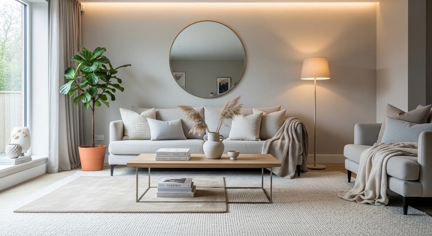 Modern living room decor ideas with neutral tones and cozy lighting