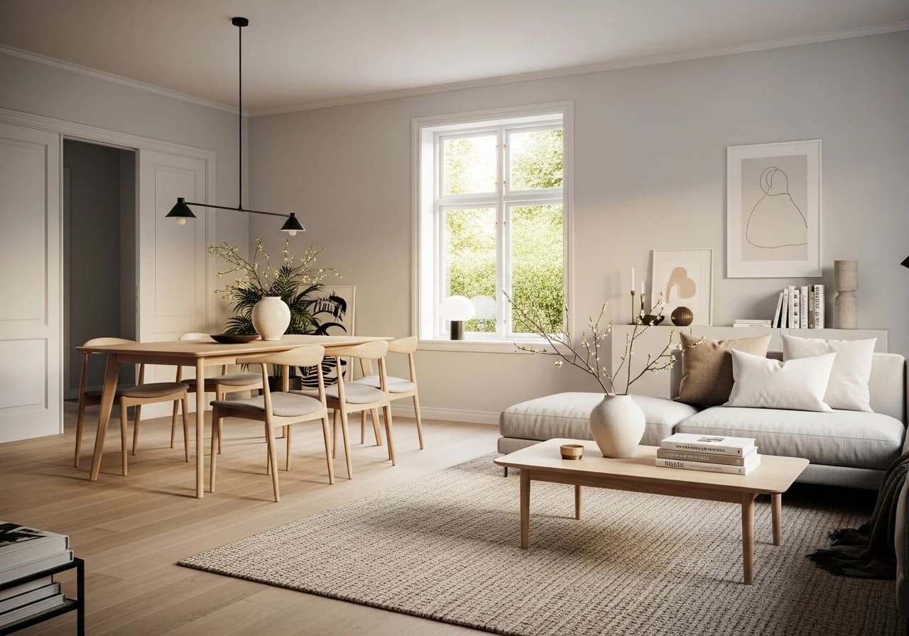 Modern aesthetic home featuring minimalist and Scandinavian design, neutral colors, clean layouts, and stylish, uncluttered spaces.