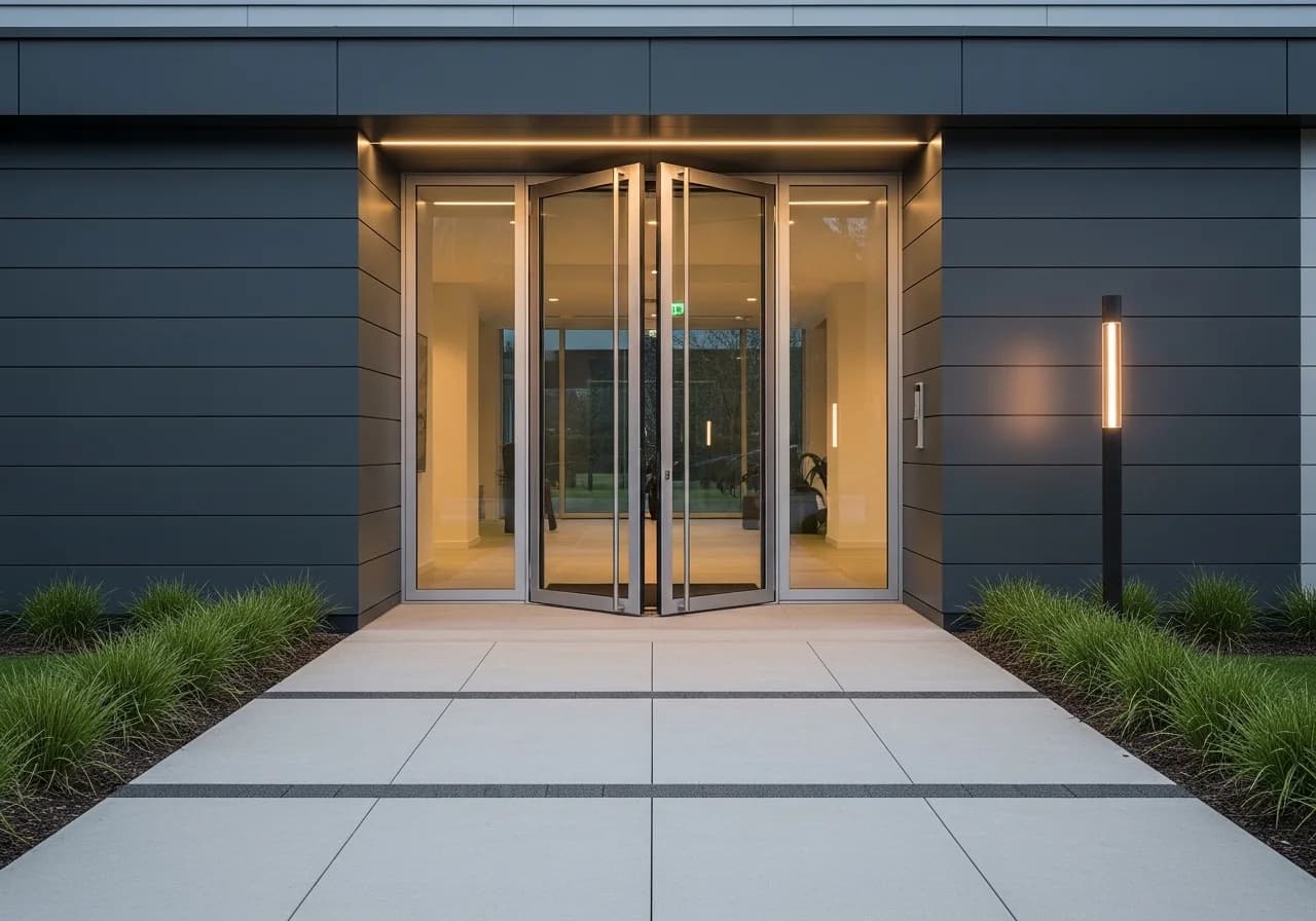 Modern home entrance door design with sleek wood finish and stylish exterior decor
